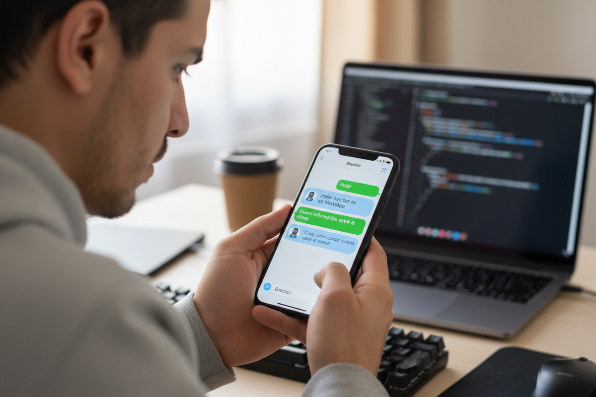 es hombre y es latino se ve mas el cel y el tst del bot de whataspp es un chat